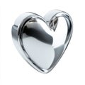 Glossy Silver Heart Shape Object Isolated on White Background with Soft Studio Lighting and Reflections Royalty Free Stock Photo