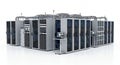 Complex Server Racks Arrangement with Advanced Cooling Technology on White Surface High Performance Computing Solution Royalty Free Stock Photo
