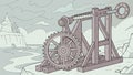 Clockwork Catapult, Steampunk Design, vector design Generative AI Royalty Free Stock Photo
