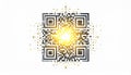 A highly stylized digital illustration featuring a futuristic Quick Response code disintegrating into a cloud of glowing pixels Royalty Free Stock Photo