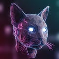 A highly stylized digital rendering of a cat with a polygonal design, featuring illuminated Royalty Free Stock Photo
