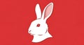 Stylized White Rabbit Head Cutout on Solid Vibrant Red Background Royalty Free Stock Photo