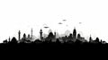 Highly stylized Skyline of a modern big eastern city with buildings into deep layers effect in black and white style