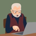 Highly surprised oldman staring at computer Royalty Free Stock Photo