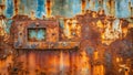 Highly textured rusted metal panel with recessed square detail. Generative AI Royalty Free Stock Photo