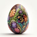 Highly traditional decorated purple easter egg with colorful flowers