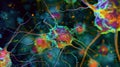 Highmagnification confocal image of activated microglia releasing inflammatory cytokines showcasing their