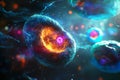 A highpowered microscopic image of a single human cell, with its organelles glowing in different colors Royalty Free Stock Photo