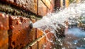 HighPressure Water Leak from Brick Wall Royalty Free Stock Photo