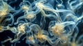A highresolution image of fungal spores in motion swirling and intertwining as they prepare to disperse and spread new