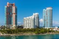 Highrise apartment buildings located at South Pointe Park in Miami Beach, Florida, United States of America Royalty Free Stock Photo