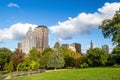 Highrise buildings along Bushnell park, downtown Hartford Royalty Free Stock Photo