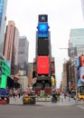 Highrise buildings with billboards promoting social distancing in time of the COVID-19 pandemic, Times Square, New York, NY Royalty Free Stock Photo