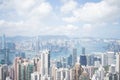 Highrise modern buildings with blue sky in the city at Victoria`s Peak, Hong Kong Royalty Free Stock Photo