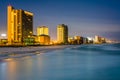 Highrises along the Gulf of Mexico at night, in Panama City Beach, Florida Royalty Free Stock Photo