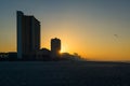 Highrises on the beach at sunrise, in Panama City Beach, Florida Royalty Free Stock Photo