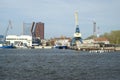 Highrises and cranes in the harbour of Klaipeda Royalty Free Stock Photo