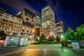 Highrises and the Federal Reserve Plaza Park at night, in the Financial District, Boston, Massachusetts. Royalty Free Stock Photo