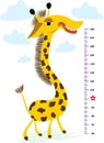 Hight meter for kids with funny giraffe. Hand-drawn tall smiling giraffe.