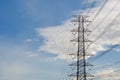 Hight Voltage Pole and The Blue Sky with Clouds. Royalty Free Stock Photo