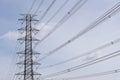 Hight Voltage Pole and The Blue Sky with Clouds. Royalty Free Stock Photo