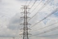 Hight Voltage Pole and The Blue Sky with Clouds. Royalty Free Stock Photo