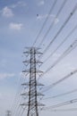 Hight Voltage Pole and The Blue Sky with Clouds. Royalty Free Stock Photo