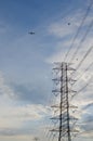 Hight Voltage Pole and The Blue Sky with Clouds. Royalty Free Stock Photo