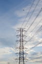 Hight Voltage Pole and The Blue Sky with Clouds. Royalty Free Stock Photo
