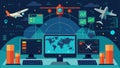A hightech control center monitors and coordinates the movements of eVTOLs using tingedge software to regulate air