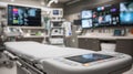 Hightech exam room setup emphasizing a focused exam table with ergonomic controls surrounded by blurred cuttingedge Royalty Free Stock Photo