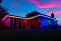 hightech house with vibrant colorchanging exterior leds Royalty Free Stock Photo