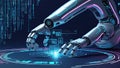 Hightech illustration of hand cyborg processing digital data