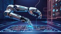 Hightech illustration of hand cyborg processing digital data