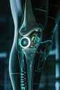Hightech knee implant with pain signal transmitter, clinical trial setting, medium shot, breakthrough medical device , Prime