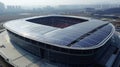 A hightech stadium with a unique solar panel roof design