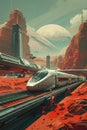 A hightech train station on Mars Royalty Free Stock Photo