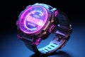 Hightech wristwatch with holographic display and Royalty Free Stock Photo