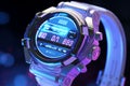 Hightech wristwatch with holographic display and Royalty Free Stock Photo