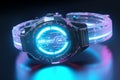 Hightech wristwatch with holographic display and Royalty Free Stock Photo