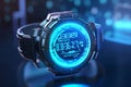 Hightech wristwatch with holographic display and Royalty Free Stock Photo