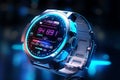 Hightech wristwatch with holographic display and Royalty Free Stock Photo