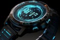 Hightech wristwatch with holographic display and Royalty Free Stock Photo