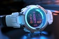 Hightech wristwatch with holographic display and Royalty Free Stock Photo