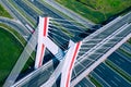 Highway Aerial View. Overpass and bridge. from above. Gliwice, Silesia, Poland. Transportation bird`s-eye view