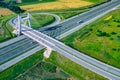 Highway Aerial View. Overpass and bridge. from above. Gliwice, Silesia, Poland. Transportation bird`s-eye view