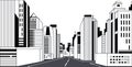 Highway asphalt road city skyline modern buildings high skyscrapers cityscape background line horizontal Royalty Free Stock Photo