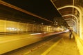 Highway Bridge at night. Blurry, walker