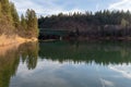 The Highway 89 bridge over Britton Lake in McArthur Burney Falls Memorial State Park, California, USA Royalty Free Stock Photo