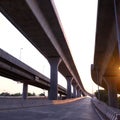 Highway bridge view from under with sunset light shaded